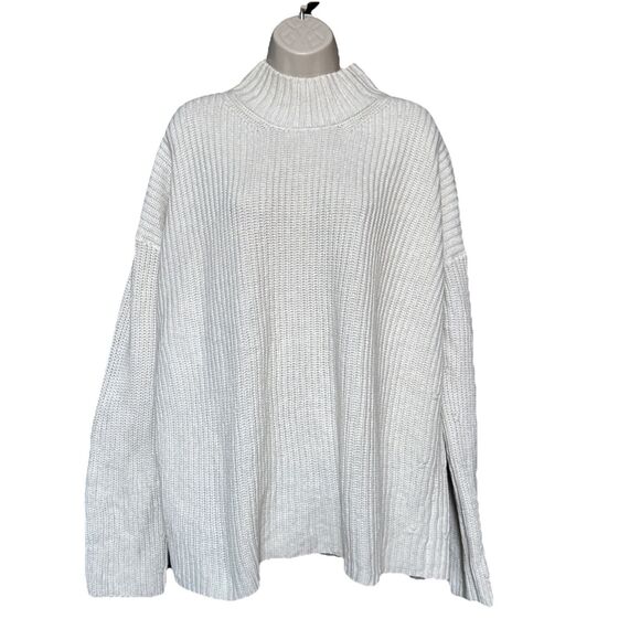 Sézane Emilia Size L Ecru Chunky Ribbed Split Back Mock Neck Sweater Jumper - Picture 3 of 10
